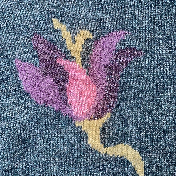 Vintage Turtleneck Sweater Grandma Cottagecore Boho Floral Flowers Size Medium - Picture 3 of 5